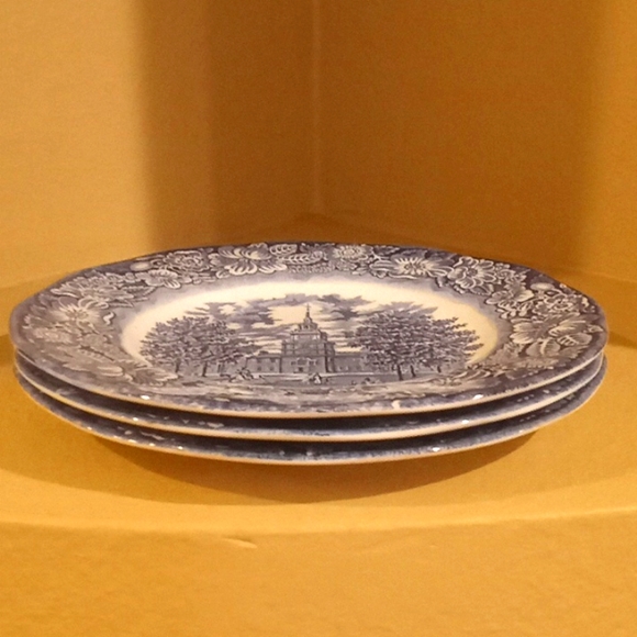 VTG- Staffordshire Liberty Blue Independence Hall Bundle 3-10" Dinner Plates. - Picture 8 of 12